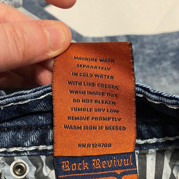 Rock Revival Distressed Ferry Ankle Skinny Jeans Bleach Wash Rhinestone Pockets - Picture 11 of 15